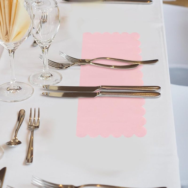 VANZACK 150 قطعة مناديل ورقية وردية فاتحة ذات حواف متموجة مقاس 9.84 × 9.84 بوصة لحفلات الزفاف وأعياد الميلاد - Image 4